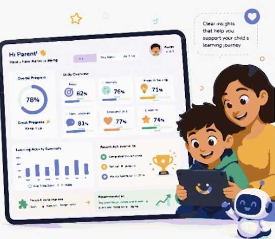 Performance report showing skills overview for a child